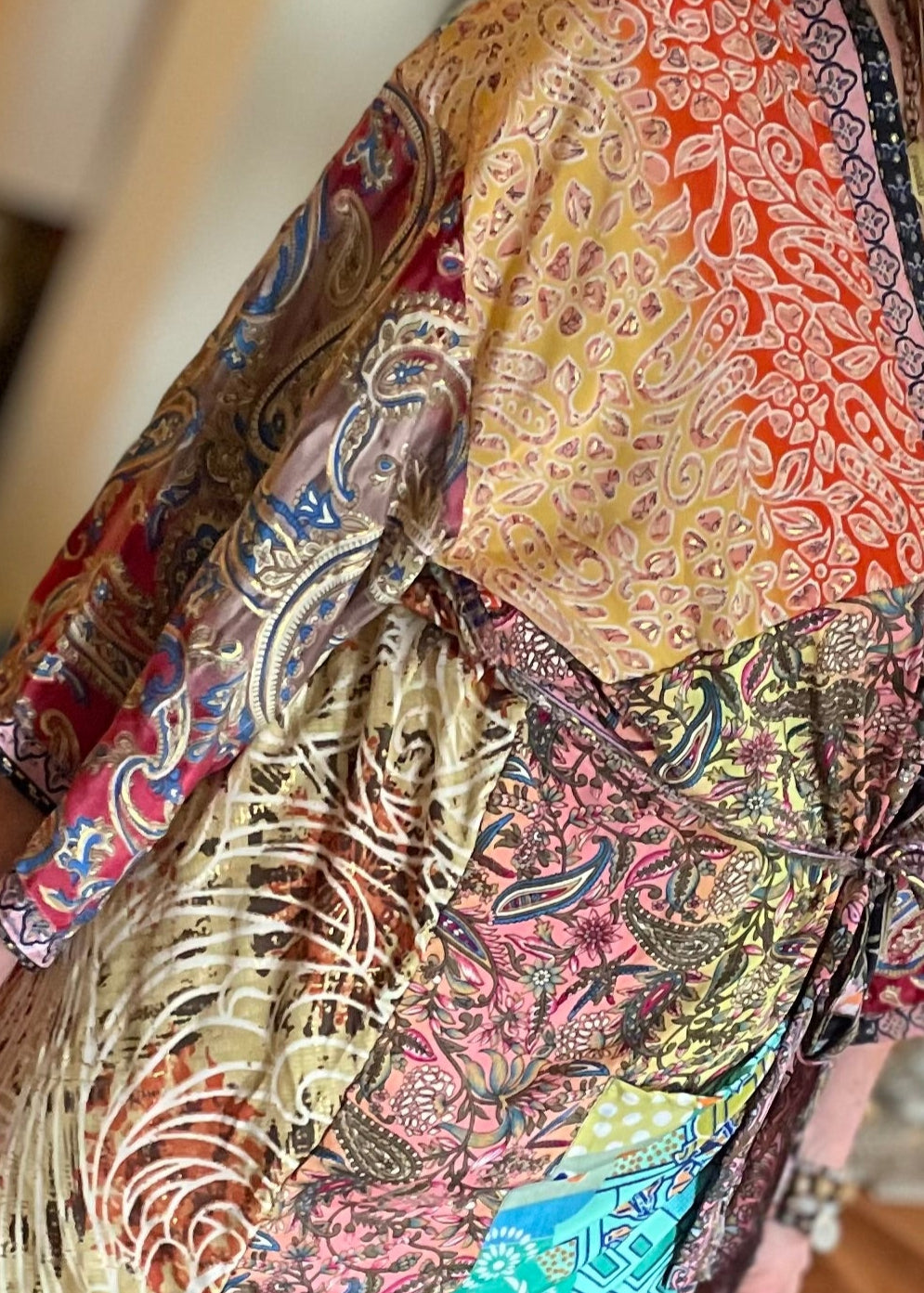 Topangea Silk Sari Robe. Peach