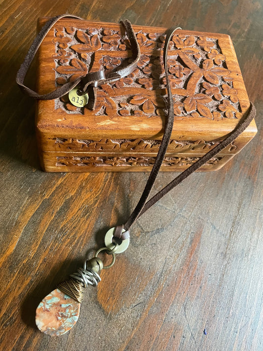Amy Louise Leather Collection-Sunset Jasper Pendant Necklace.