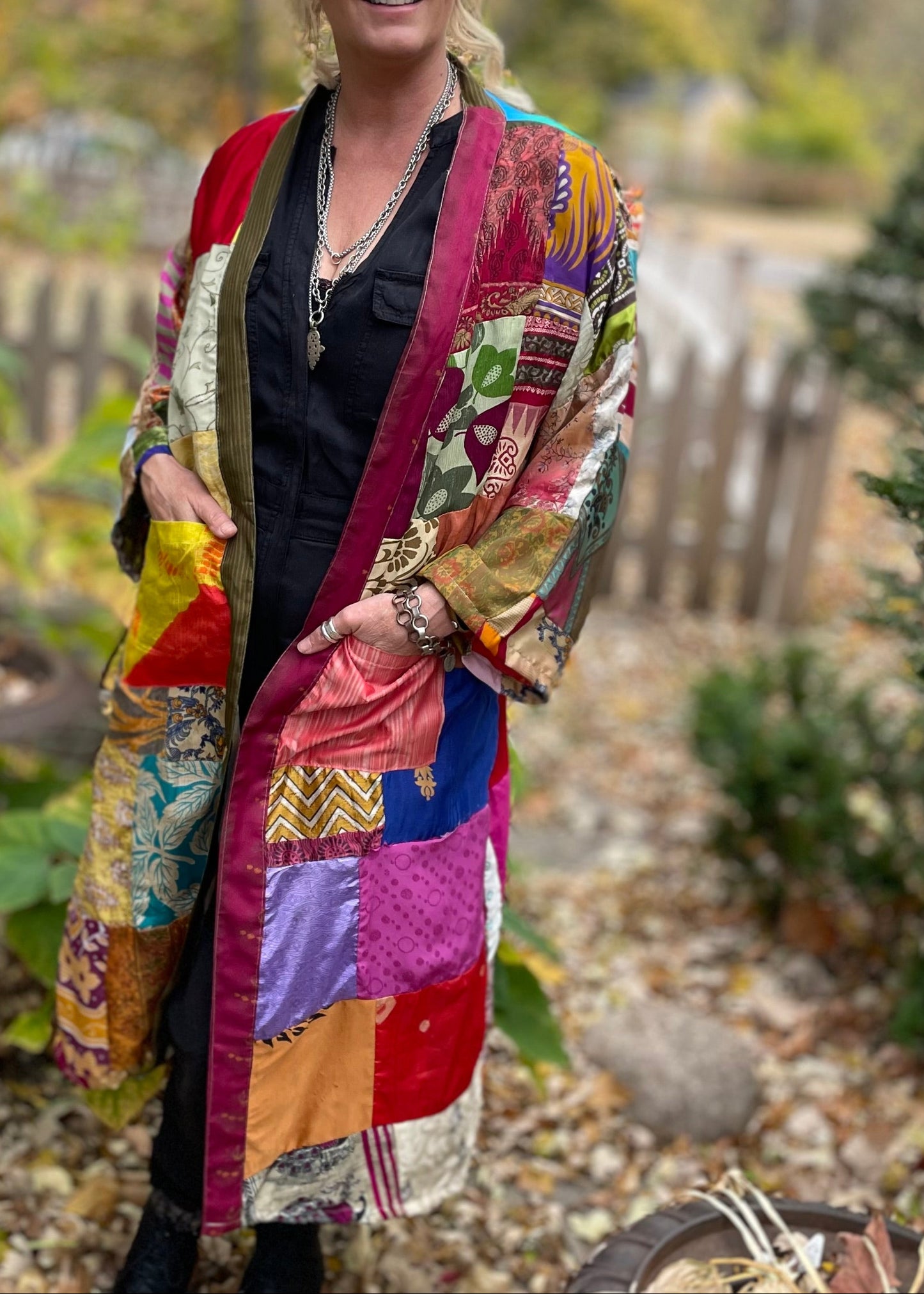 Vivian Patchwork Silk Sari Kimono Robe.