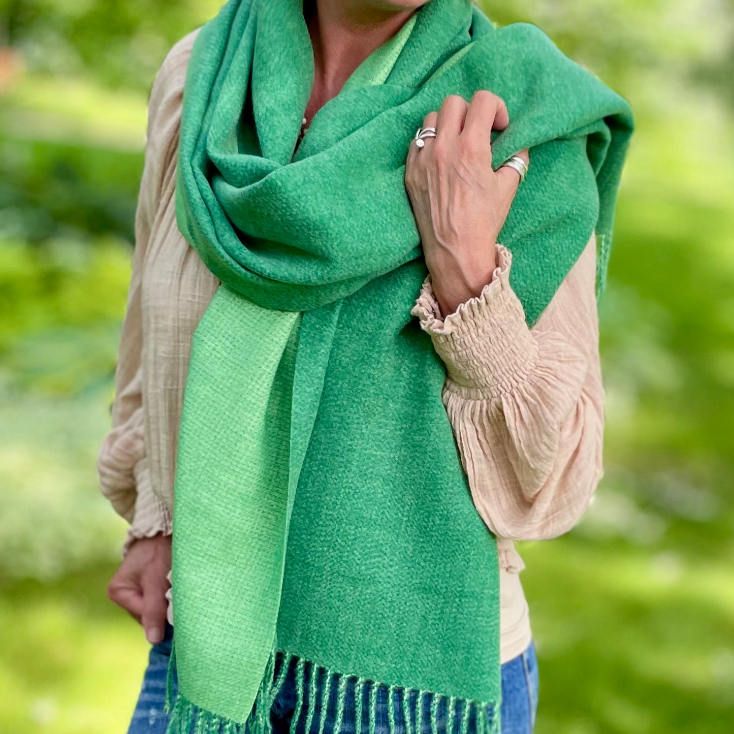 Chloe Cashmere Blanket Scarf. Green