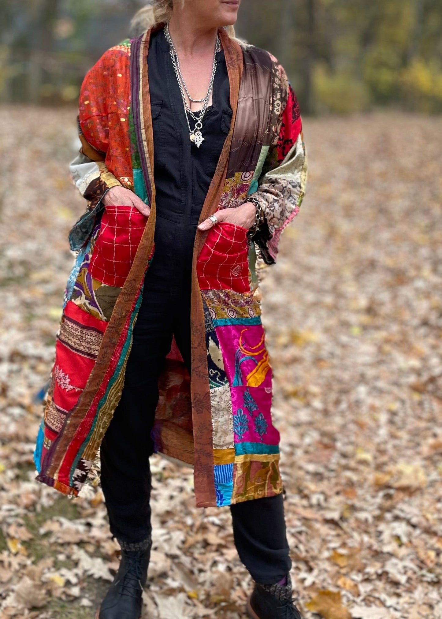 Vivian Patchwork Silk Sari Kimono Robe.