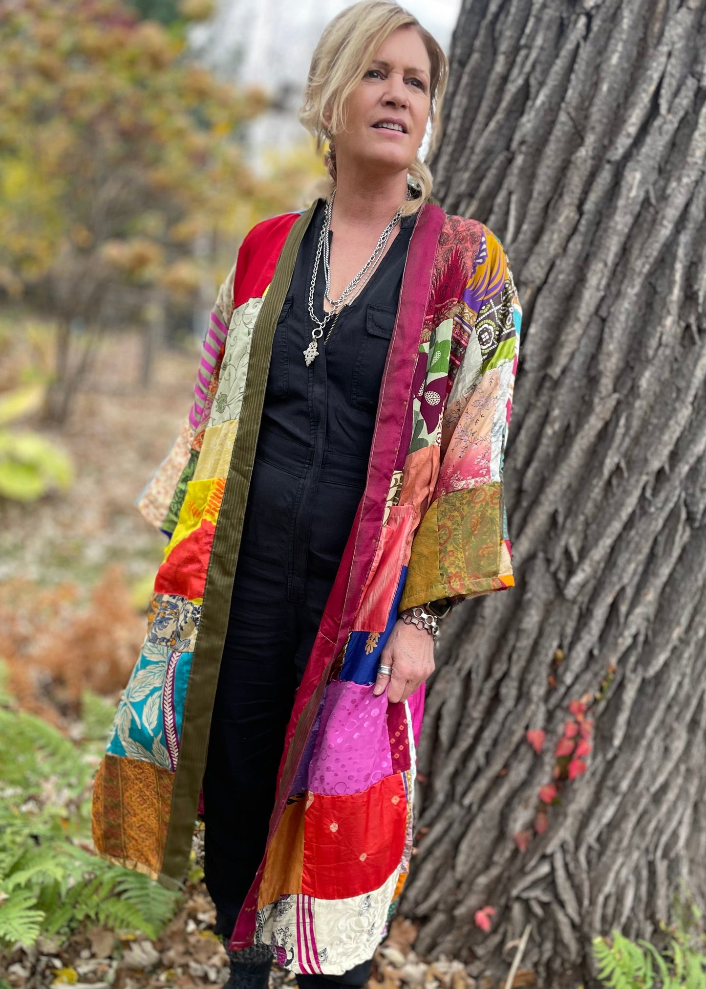 Vivian Patchwork Silk Sari Kimono Robe.
