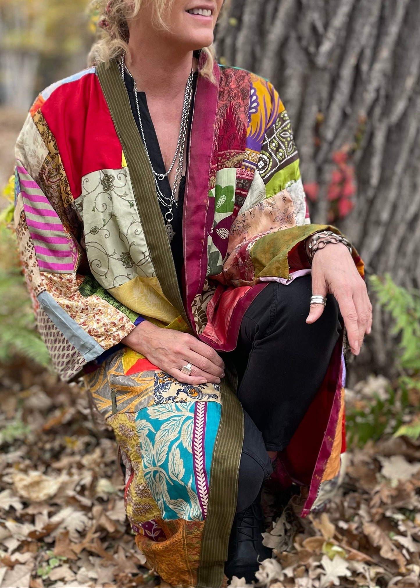 Vivian Patchwork Silk Sari Kimono Robe.