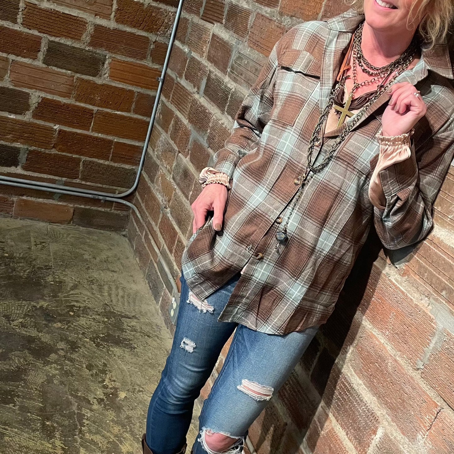 Petra Plaid Shirt - Green & Brown