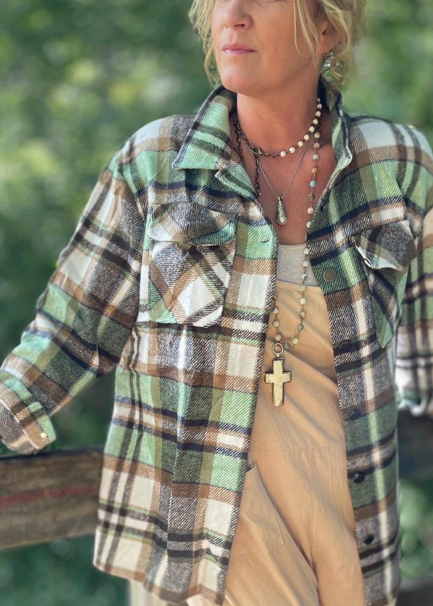 Plaid Shacket Flannel Shirt -Green