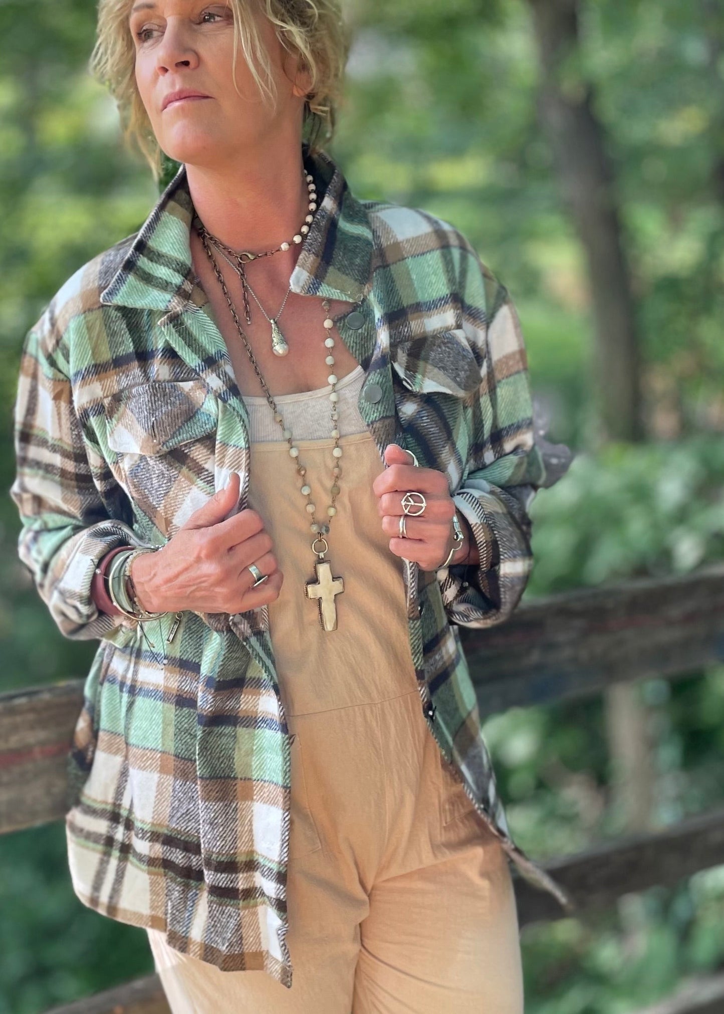 Plaid Shacket Flannel Shirt -Green