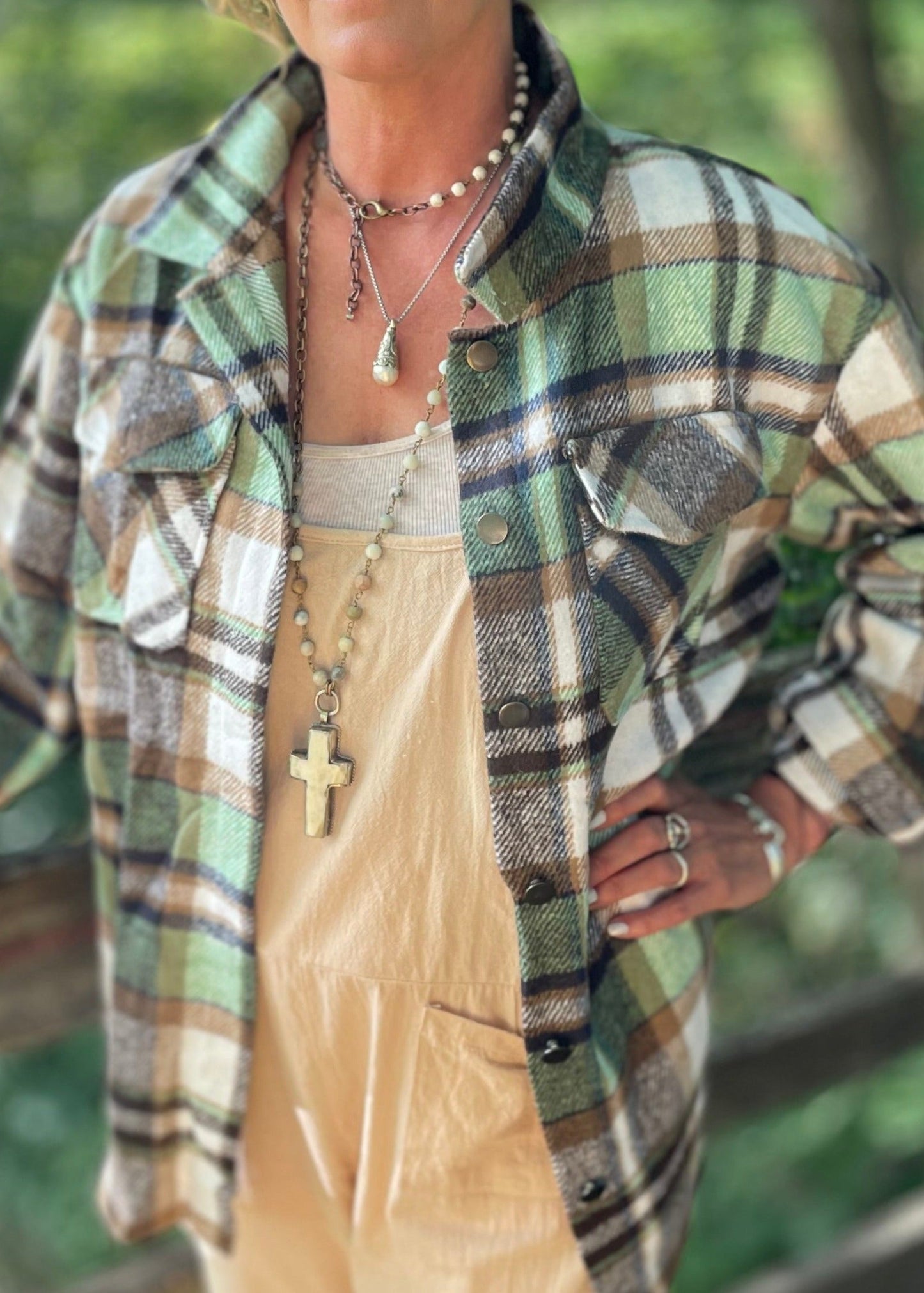 Plaid Shacket Flannel Shirt -Green