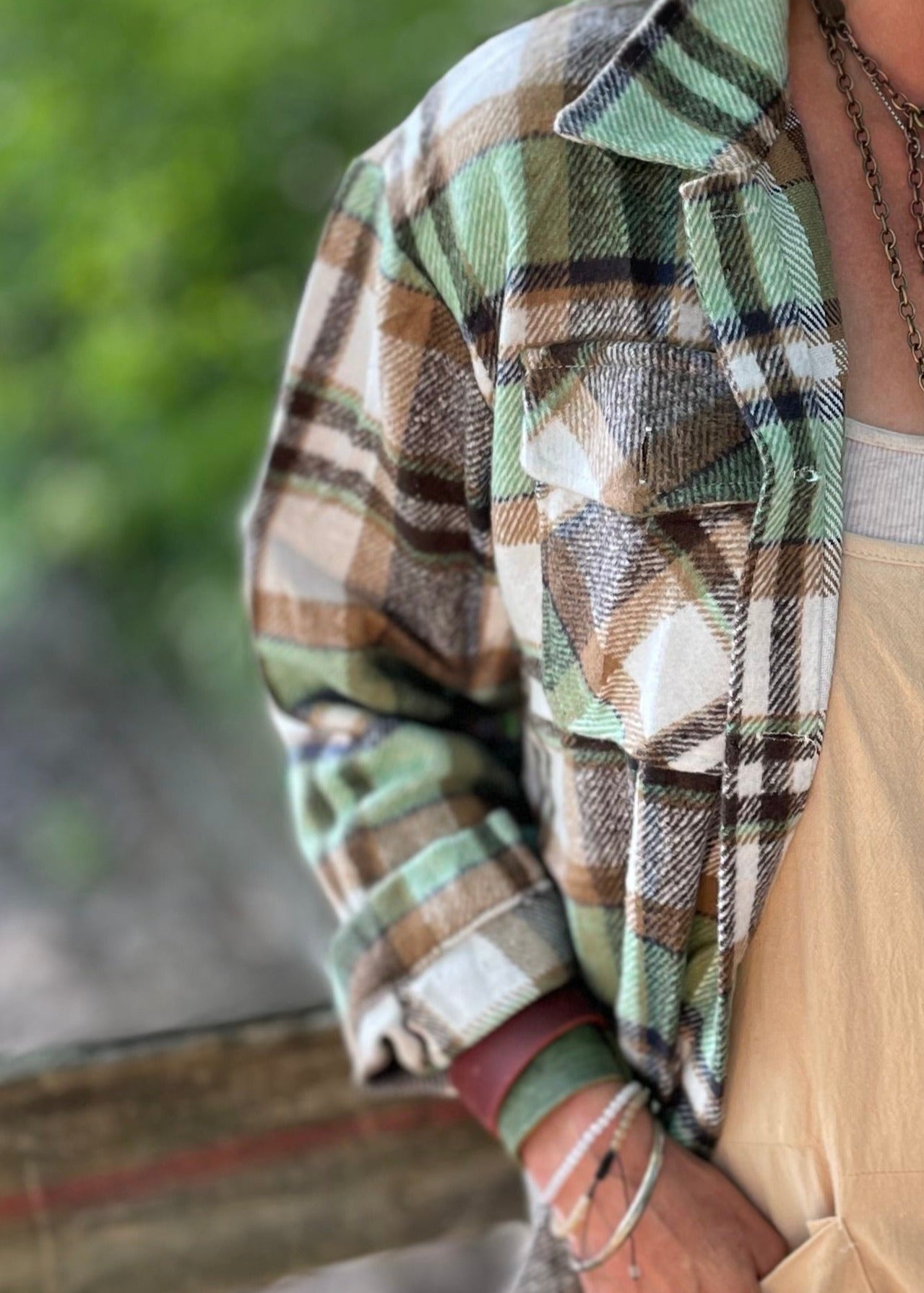 Plaid Shacket Flannel Shirt -Green