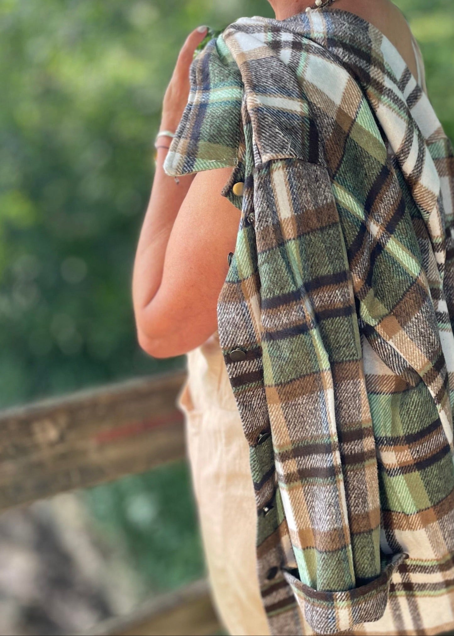 Plaid Shacket Flannel Shirt -Green