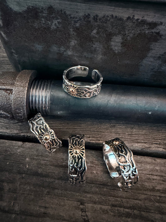 Silver & Gold Sunburst Adjustable Ring | Grace & Grit by Amy Louise