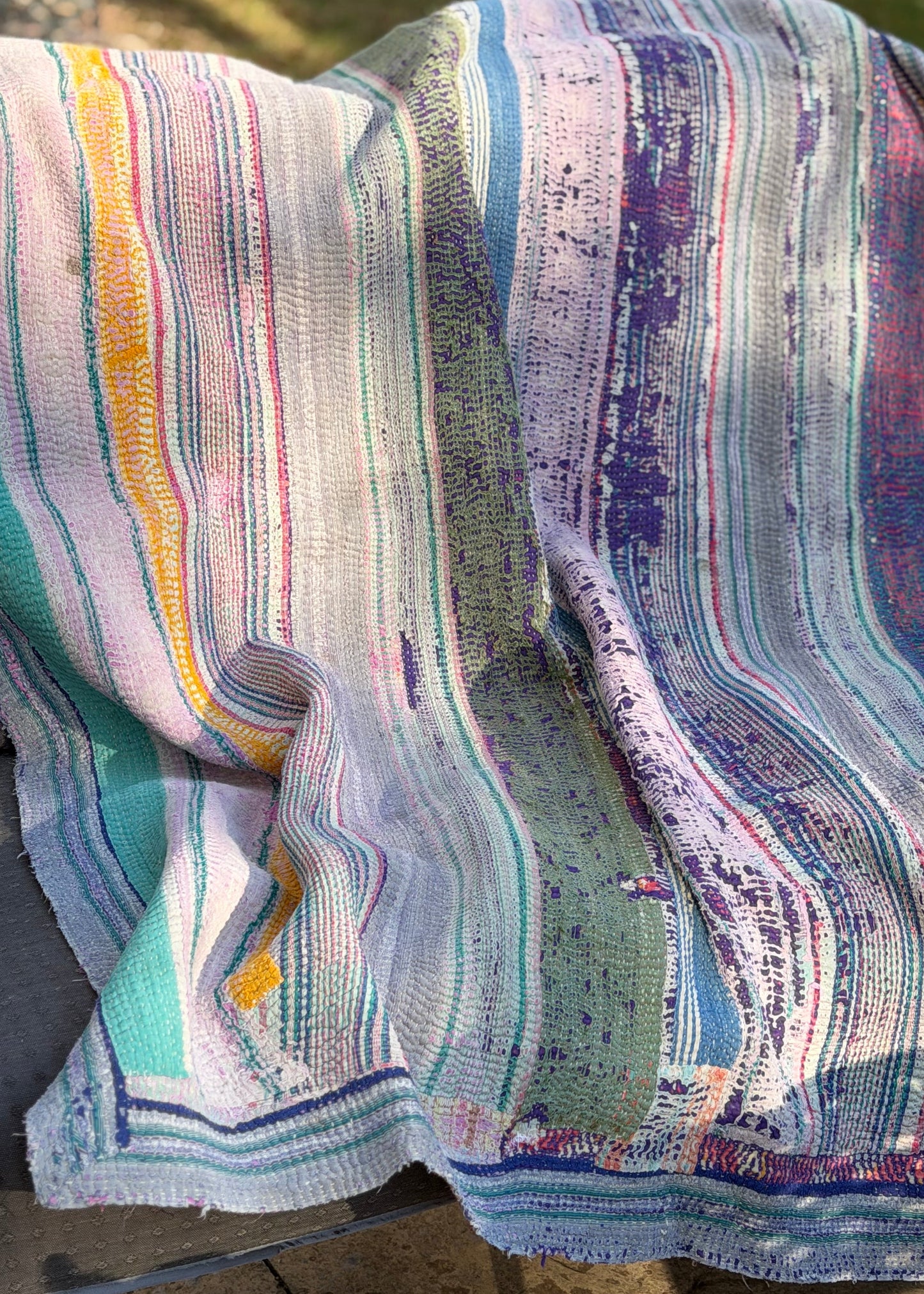 Theodora Reversible Kantha Quilts. Blue, Green, Pink  Set of 3