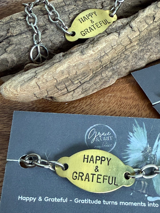 Grace & Grit Affirmation Bracelet – Hand-Stamped Brass Tag