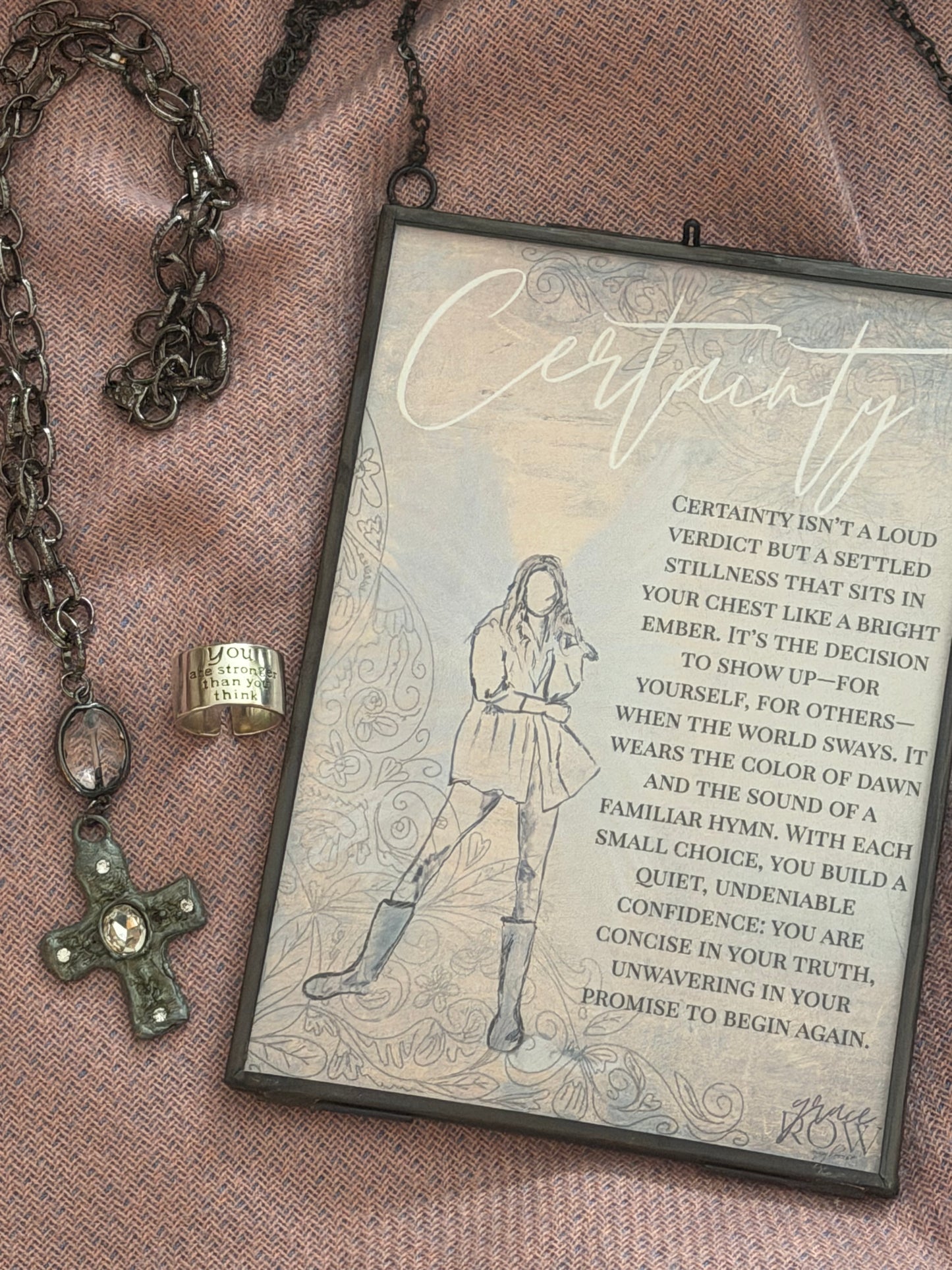 Certainty – Angel Illustration for Trust & Faith | Grace Row 5x7 Art Print | Floating Glass Frame Spiritual Decor