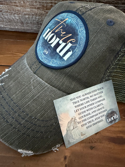 Distressed Trucker Hats - Vintage Cotton, Unstructured, Washed, Velcro Closure, Patches with Inspiring Messages - True North