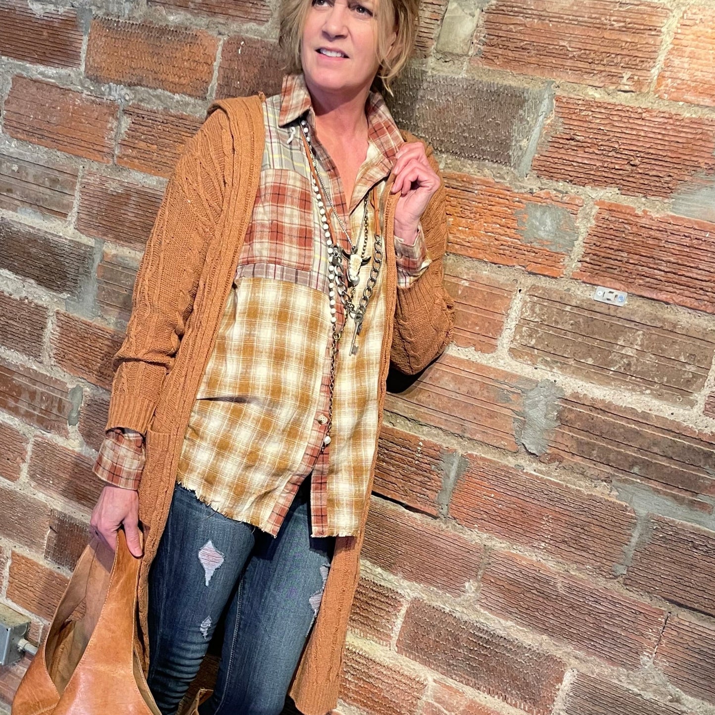 Pepper Patchwork Plaid  Shirt - Tan