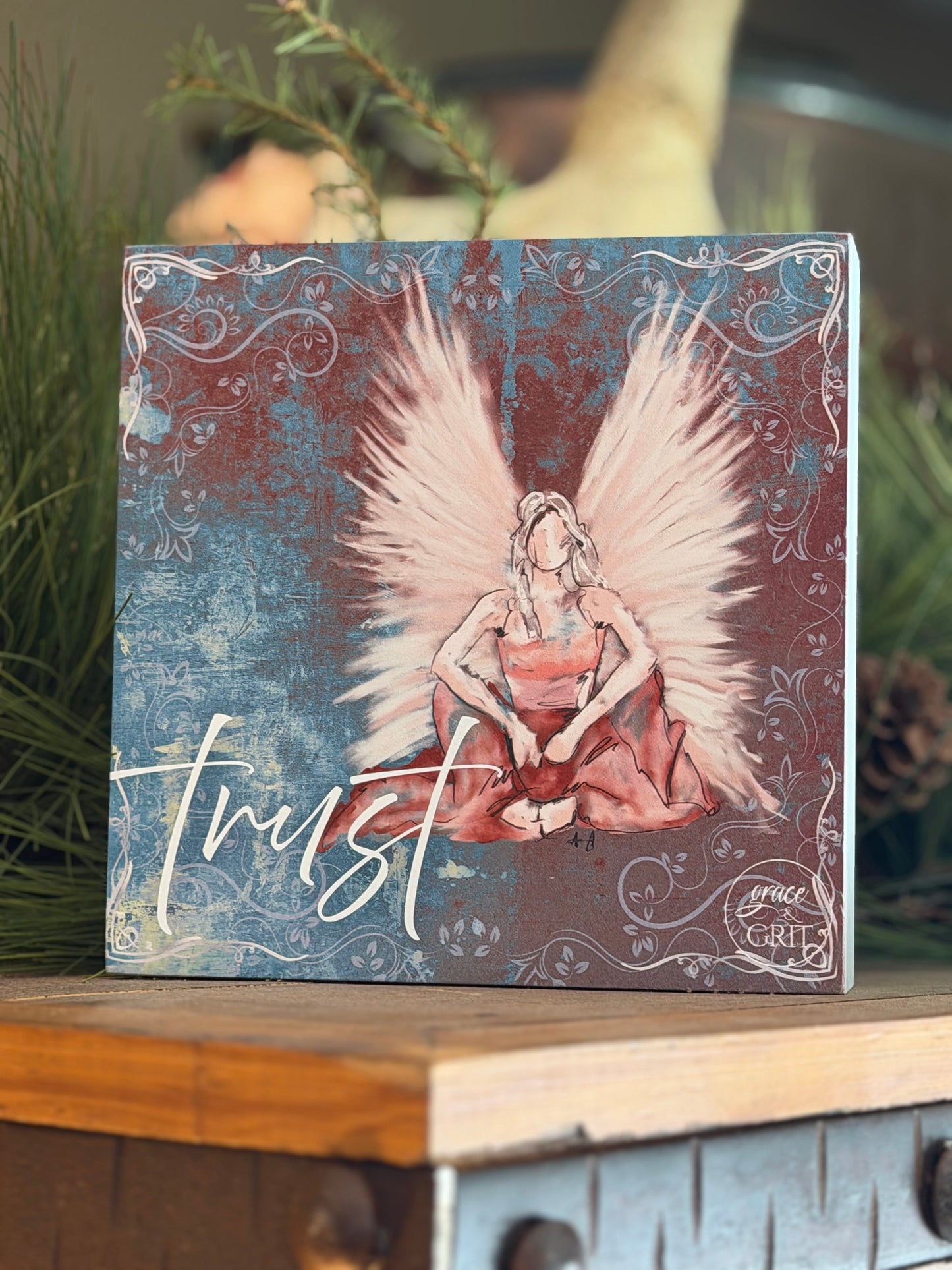 Trust 7x7 Composite Wood Art Sign – Barefoot Angel