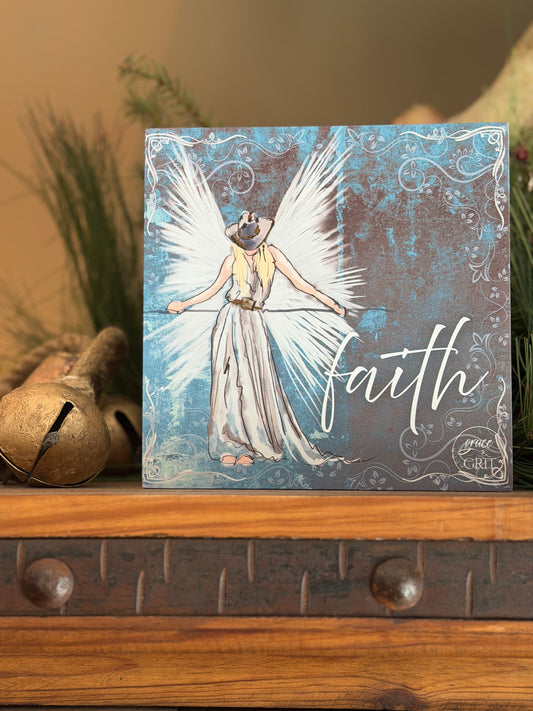 Faith 7x7 Composite Wood Art Sign – Cowgirl Angel