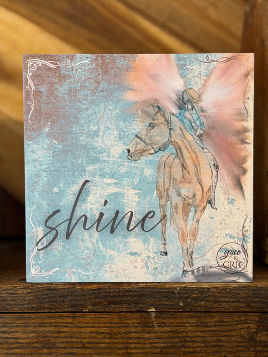 Shine 7x7 Composite Wood Art Sign – Angel on Horse