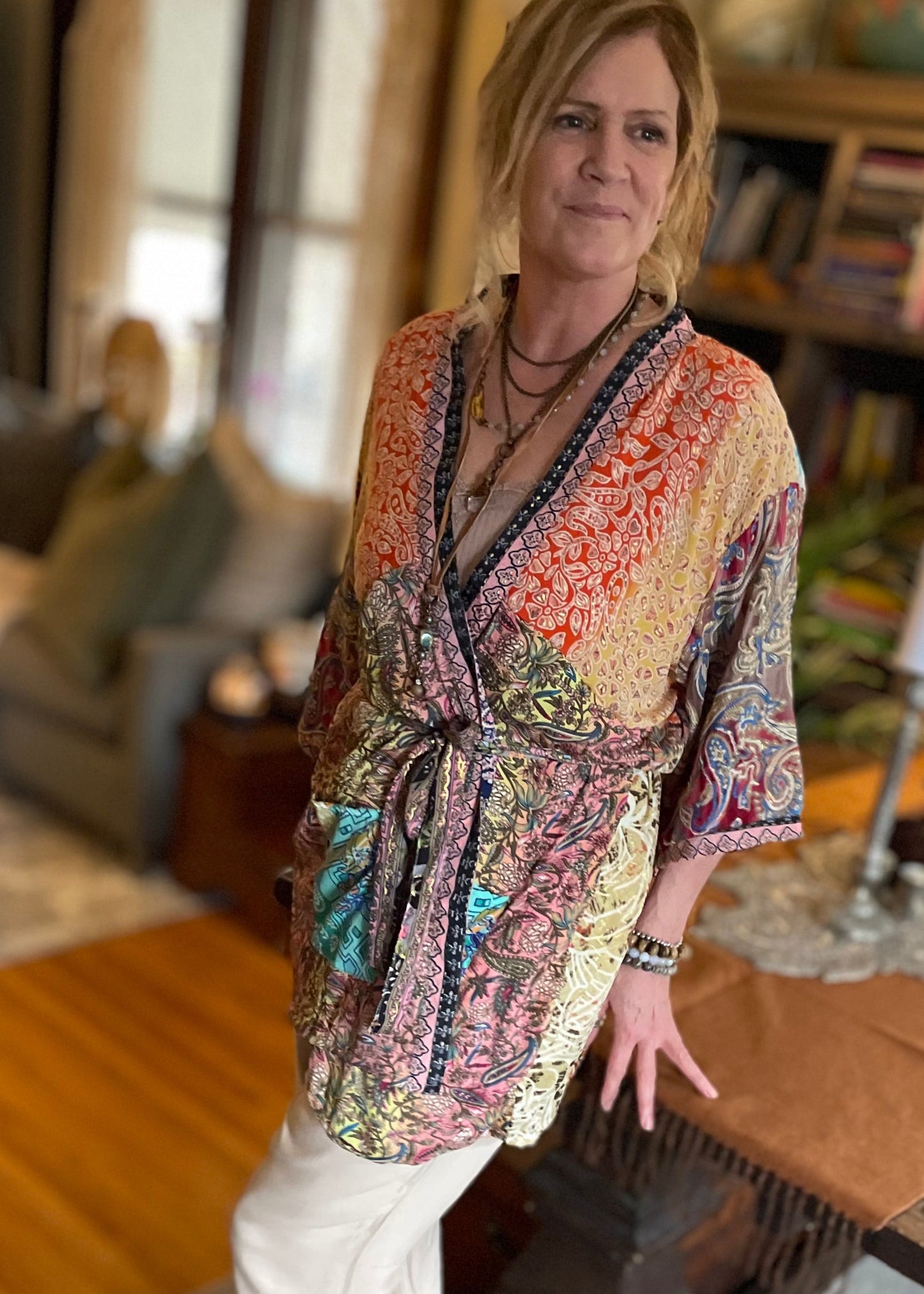Topangea Silk Sari Robe. Peach