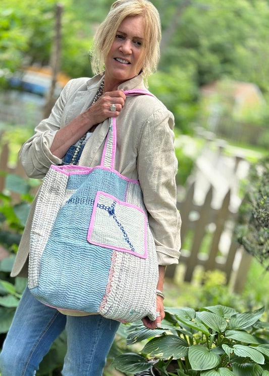 Redding Kantha Tote Bag - Soft Blue