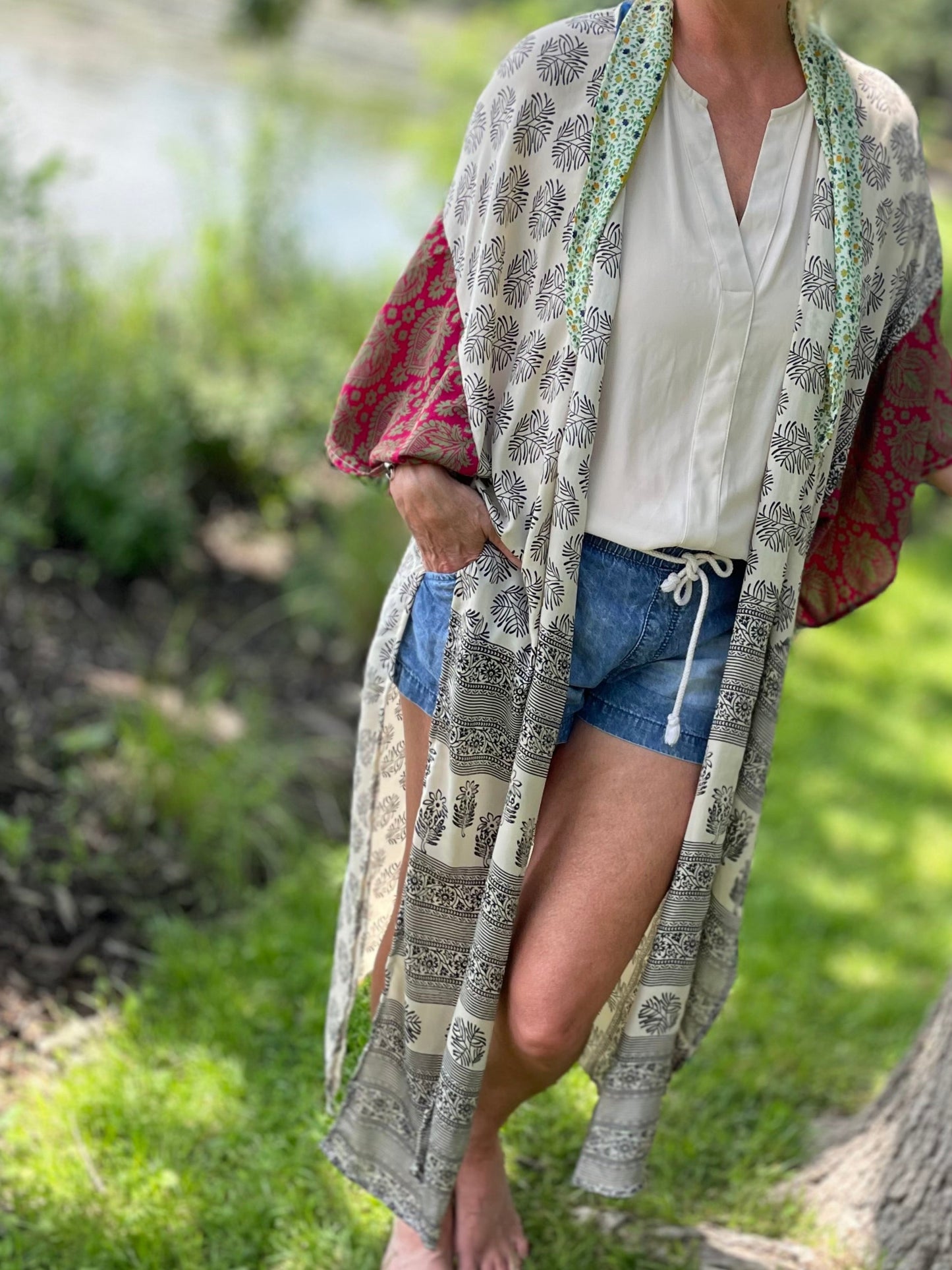 The Hey Delilah Silk Duster Kimono - Rust, Black , Creme