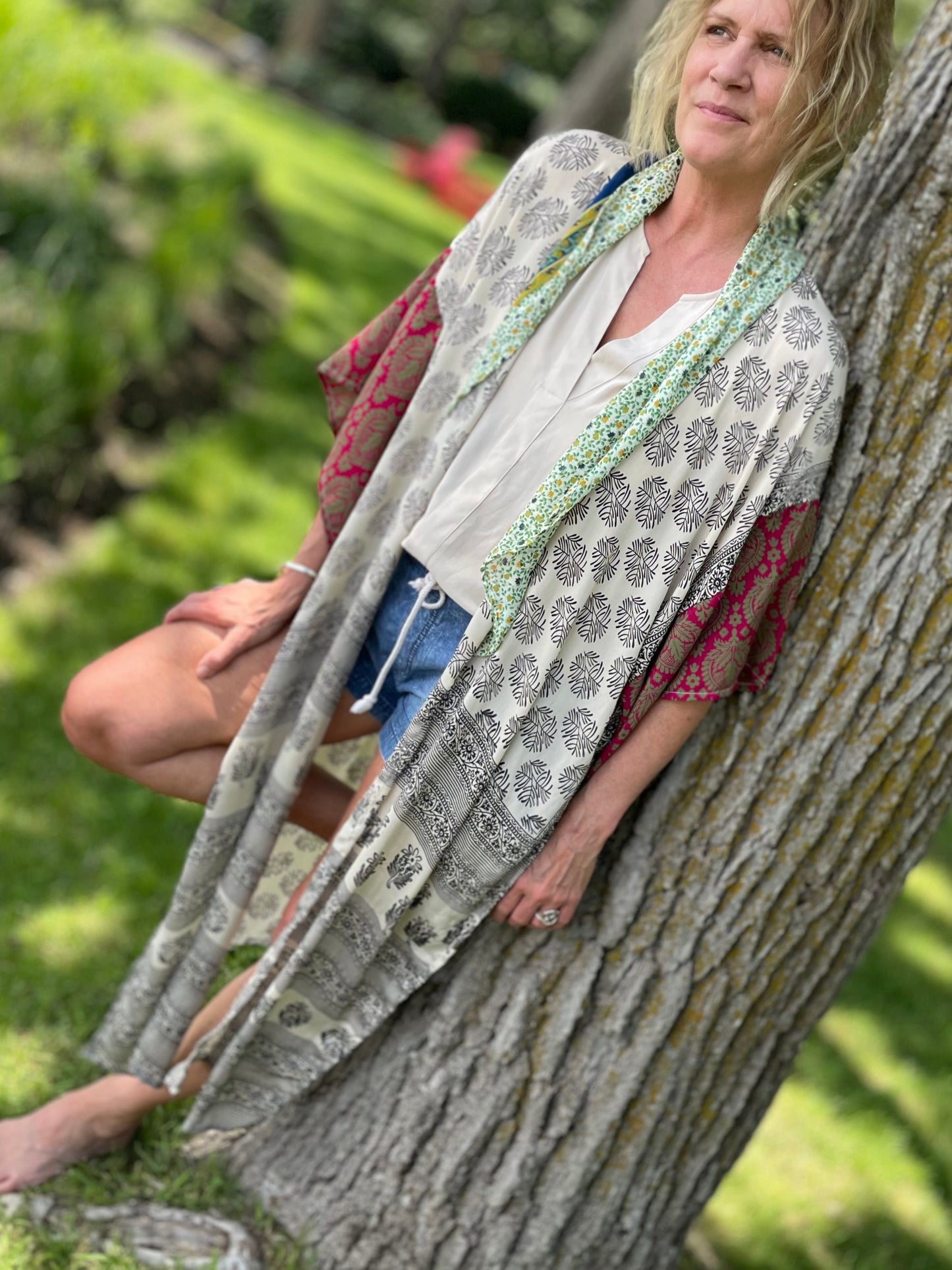 The Hey Delilah Silk Duster Kimono - Rust, Black , Creme