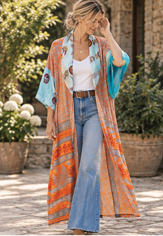 Wanderlust Recycled Silk Duster -  Desert Sky- One of a Kind