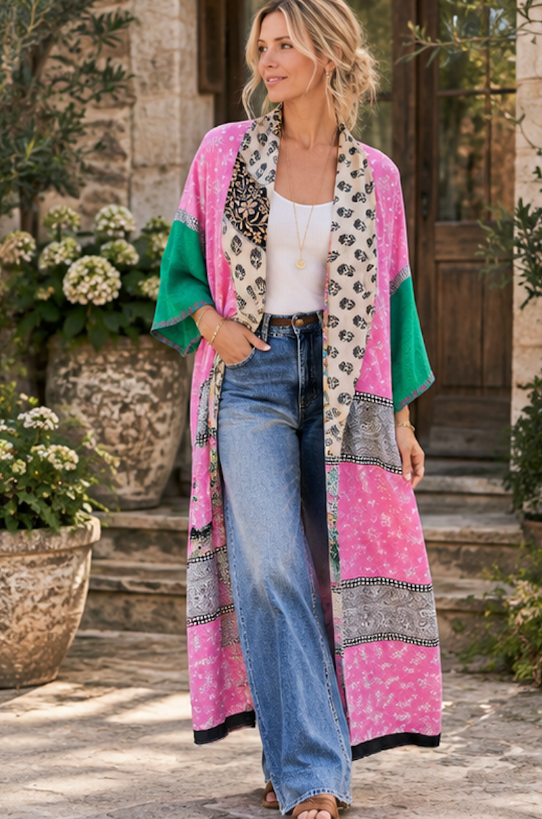 The Wanderlust Recycled Silk Duster Garden Party  - One of a Kind