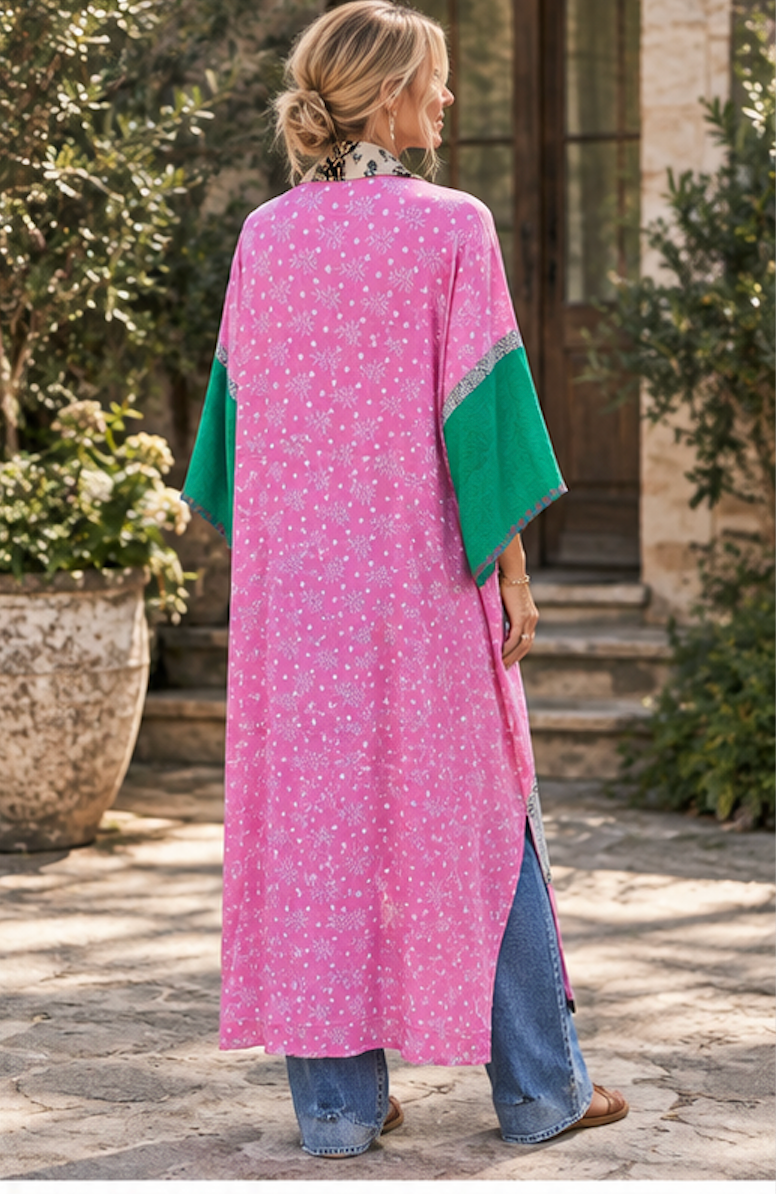 The Wanderlust Recycled Silk Duster Garden Party  - One of a Kind